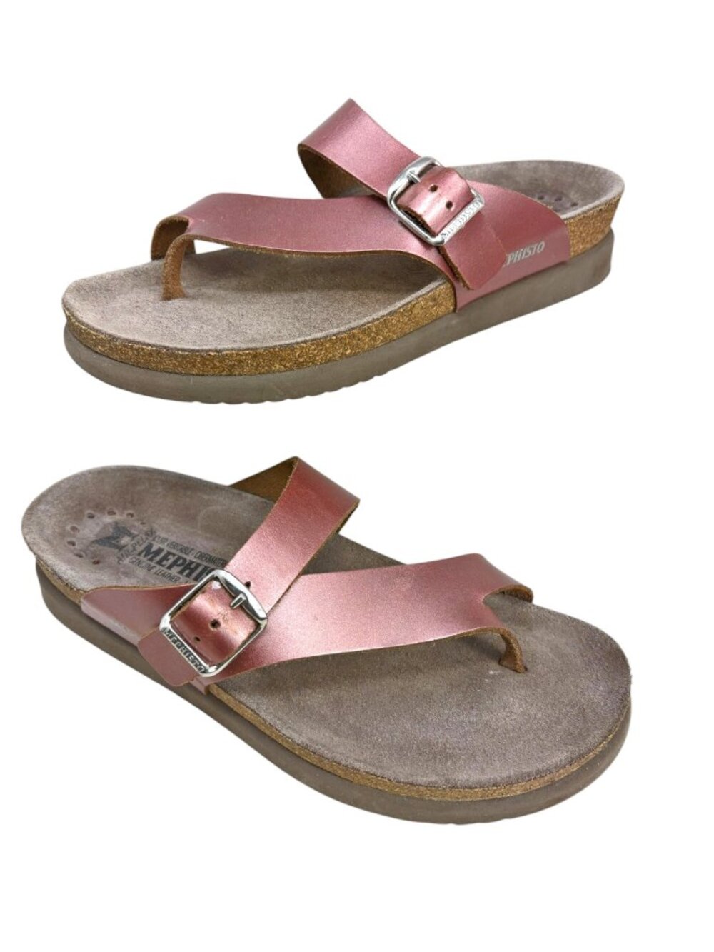 Mephisto Helen Perla Pink Leather Top Loop Sandals